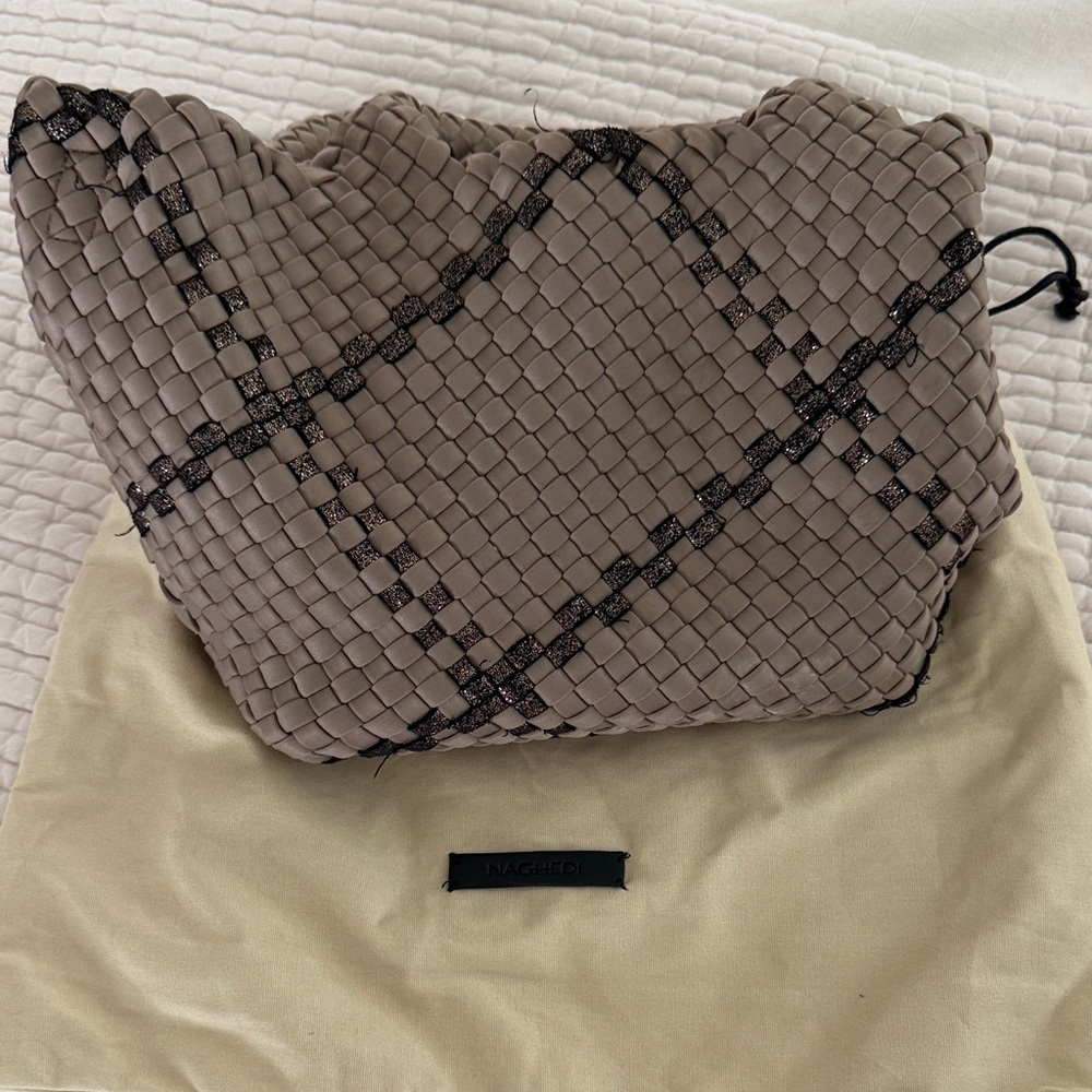 Naghedi Taupe Woven Clutch